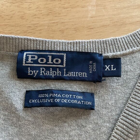 Polo By Ralph Lauren Sweater Vest XL Pima Cotton Gray Preppy Academia Grandpa - Picture 5 of 8